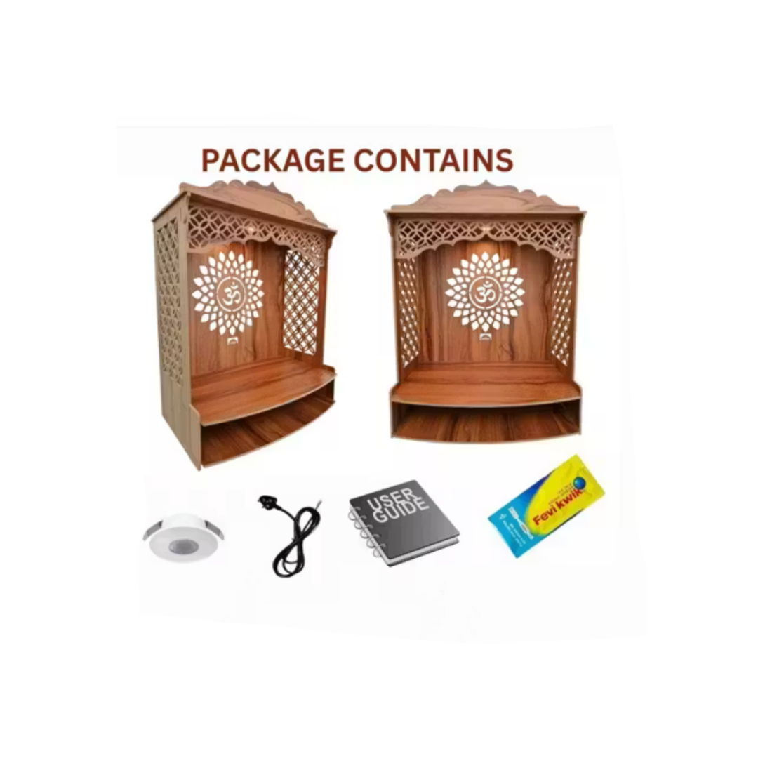 Premium Wooden Mandir for Home – LED Light Designer Pooja Temple