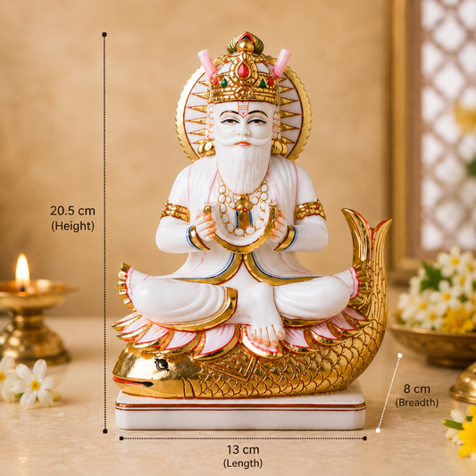 Premium Lord Jhulelal Idol Sitting on Fish (20.5 cm)