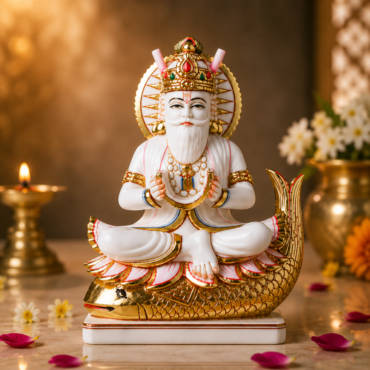 Premium Lord Jhulelal Idol Sitting on Fish (20.5 cm)