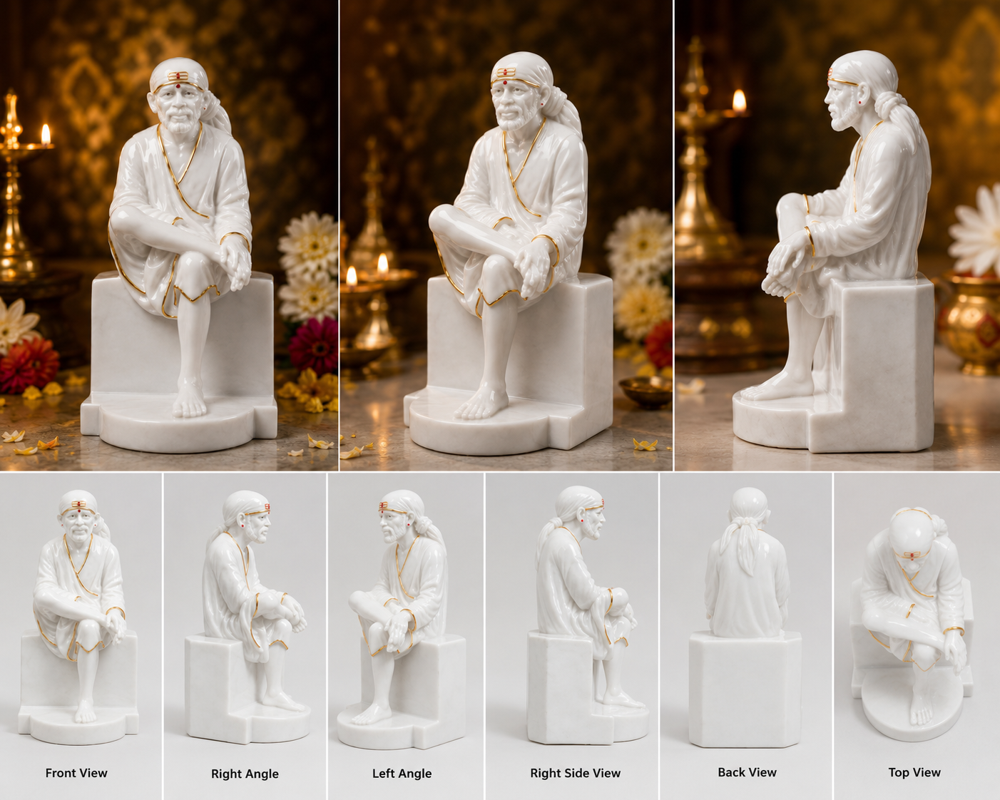 Pure White Marble Shirdi Sai Baba Idol – 12 Inch Handcrafted Murti | Premium Marble Statue for Home Temple & Gifting