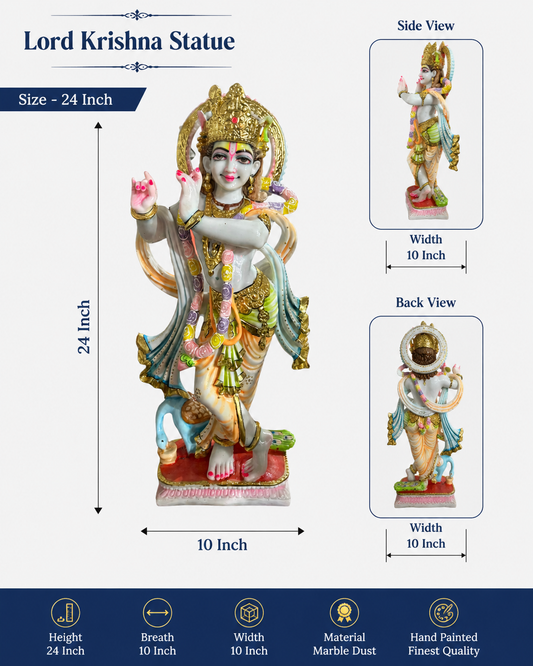 2ft Lord Krishna Pure Marble idol