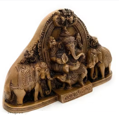 Lord Ganesha with Elephant Showpiece – Antique Finish Spiritual Home Decor
