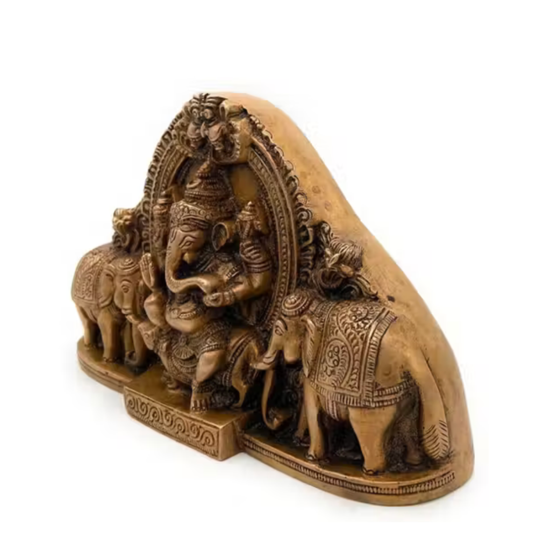 Lord Ganesha with Elephant Showpiece – Antique Finish Spiritual Home Decor