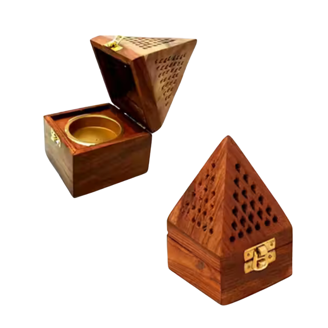 Pyramid Wooden Incense Burner with Multi Purpose Use for Like Dhoop,Camphor by Handmade (Small)