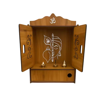 Premium Wooden Mandir for Home – Designer Pooja Temple with Doors &amp; Storage Drawe