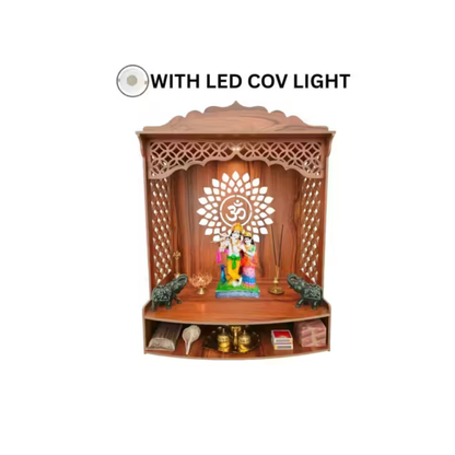 Premium Wooden Mandir for Home – LED Light Designer Pooja Temple