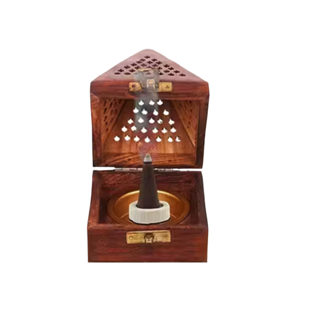 Pyramid Wooden Incense Burner with Multi Purpose Use for Like Dhoop,Camphor by Handmade (Small)