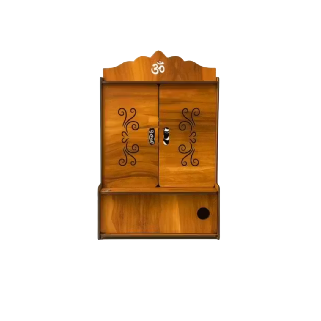 Premium Wooden Mandir for Home – Designer Pooja Temple with Doors &amp; Storage Drawe