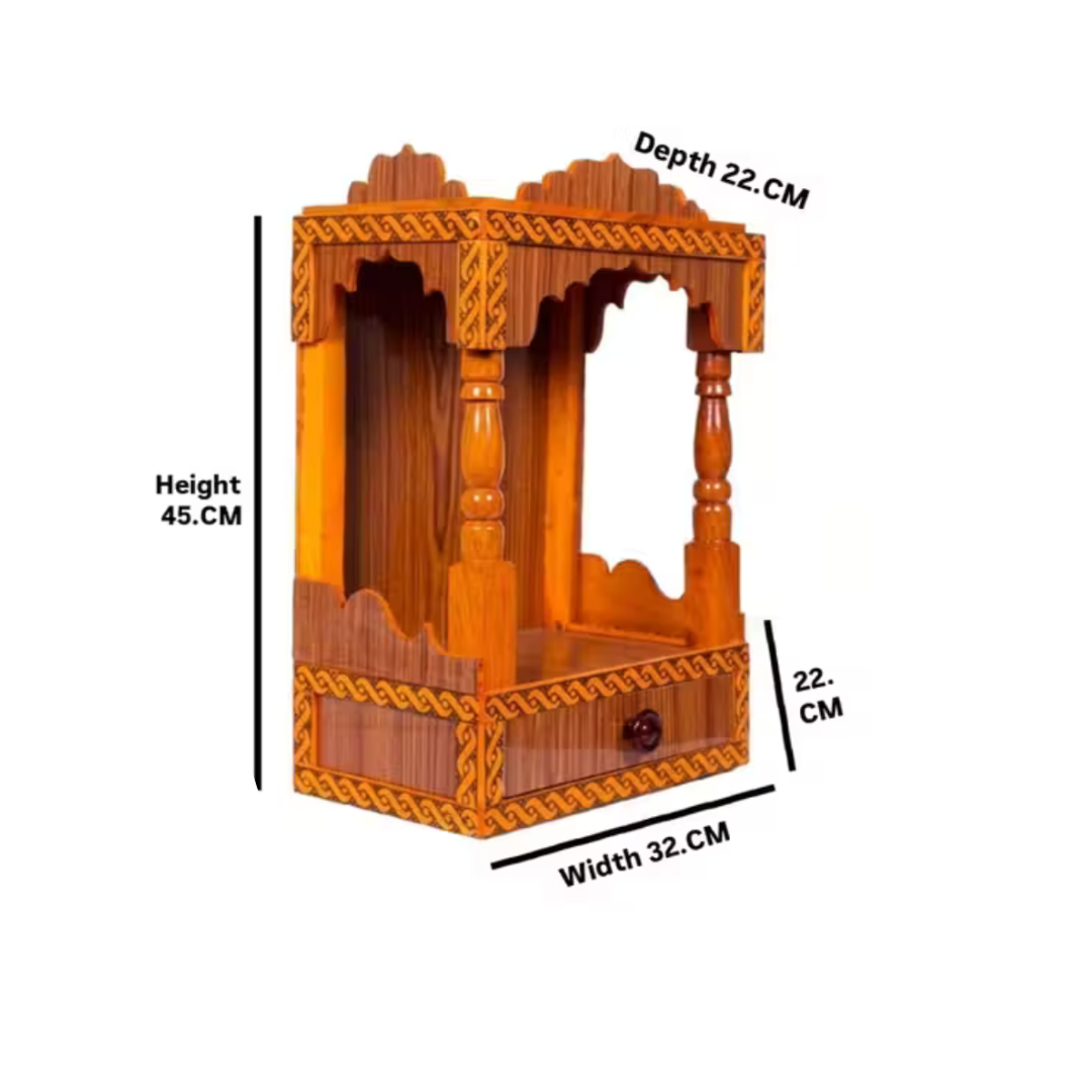 Premium Wooden Mandir for Home – Handcrafted Pooja Temple with Drawer