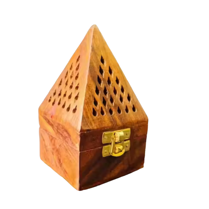 Pyramid Wooden Incense Burner with Multi Purpose Use for Like Dhoop,Camphor by Handmade (Small)