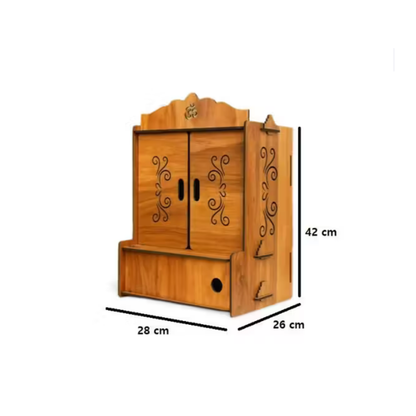 Premium Wooden Mandir for Home – Designer Pooja Temple with Doors &amp; Storage Drawe
