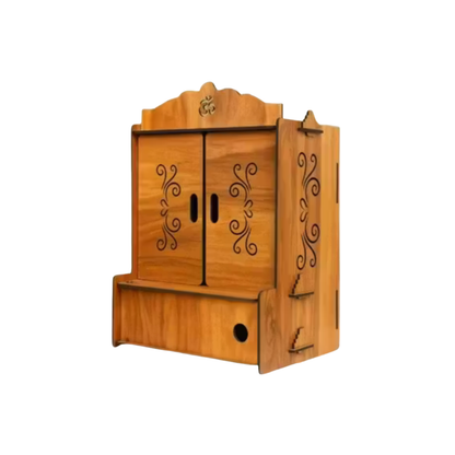 Premium Wooden Mandir for Home – Designer Pooja Temple with Doors &amp; Storage Drawe