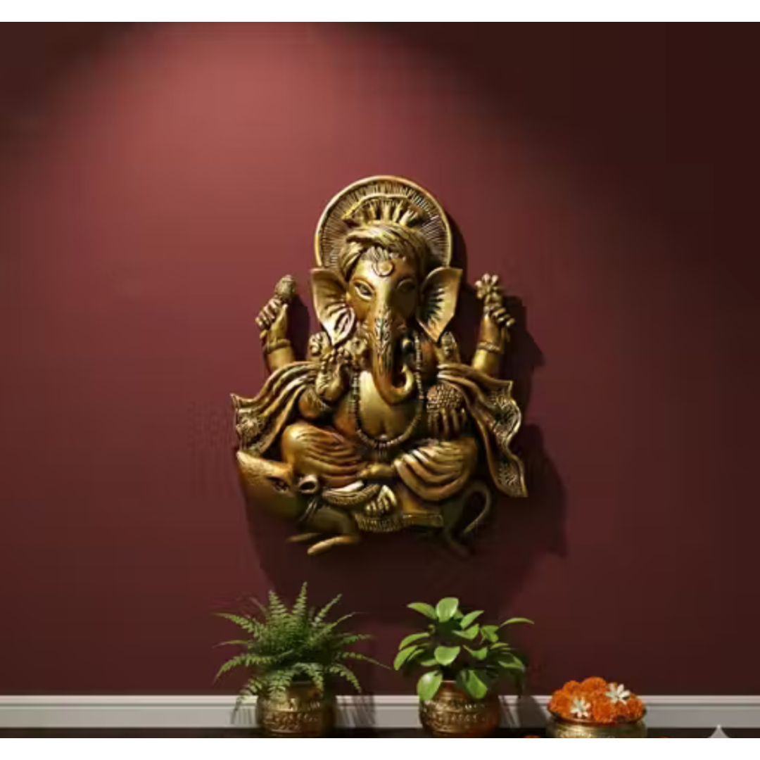 Lord Ganesha Wall Hanging Decor – Premium Antique Finish Spiritual Wall Art