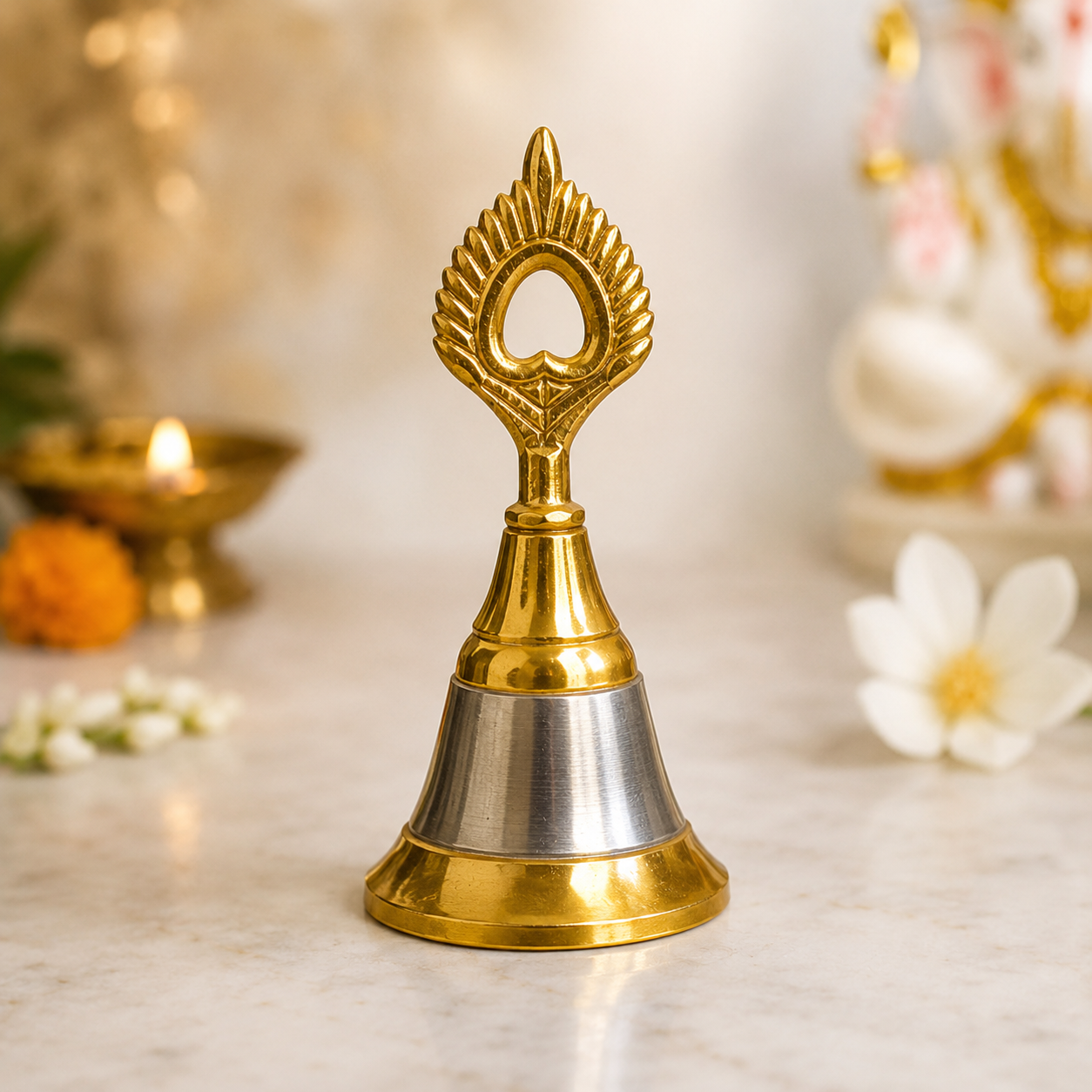 Pooja Ghanthi Bell – Pure Brass & Steel Finish Hand Bell for Puja, Aarti, Temple & Home | 2 Inch