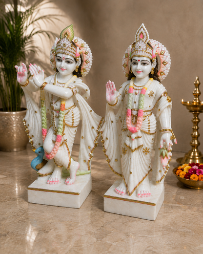 2.5 Ft Premium White Marble Radha Krishna Idol Set | Handcrafted Marble Murti Pair for Home Temple, Mandir & Spiritual Décor