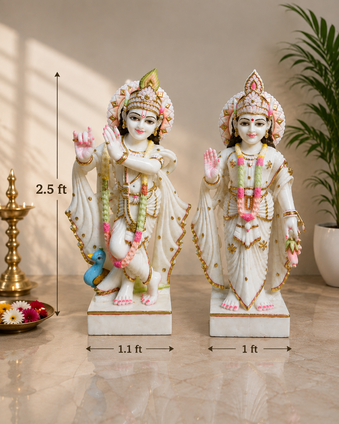 2.5 Ft Premium White Marble Radha Krishna Idol Set | Handcrafted Marble Murti Pair for Home Temple, Mandir & Spiritual Décor
