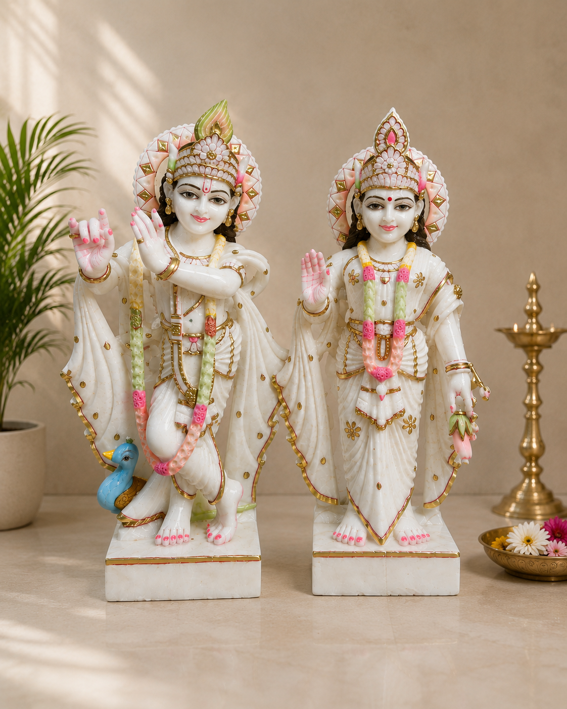 2.5 Ft Premium White Marble Radha Krishna Idol Set | Handcrafted Marble Murti Pair for Home Temple, Mandir & Spiritual Décor