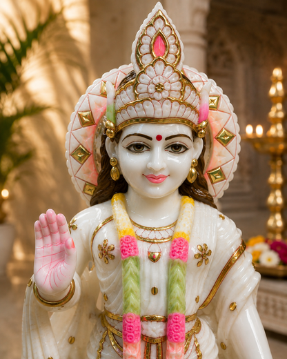 2.5 Ft Premium White Marble Radha Krishna Idol Set | Handcrafted Marble Murti Pair for Home Temple, Mandir & Spiritual Décor