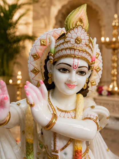 2.5 Ft Premium White Marble Radha Krishna Idol Set | Handcrafted Marble Murti Pair for Home Temple, Mandir & Spiritual Décor