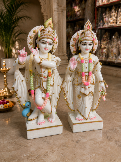 2.5 Ft Premium White Marble Radha Krishna Idol Set | Handcrafted Marble Murti Pair for Home Temple, Mandir & Spiritual Décor