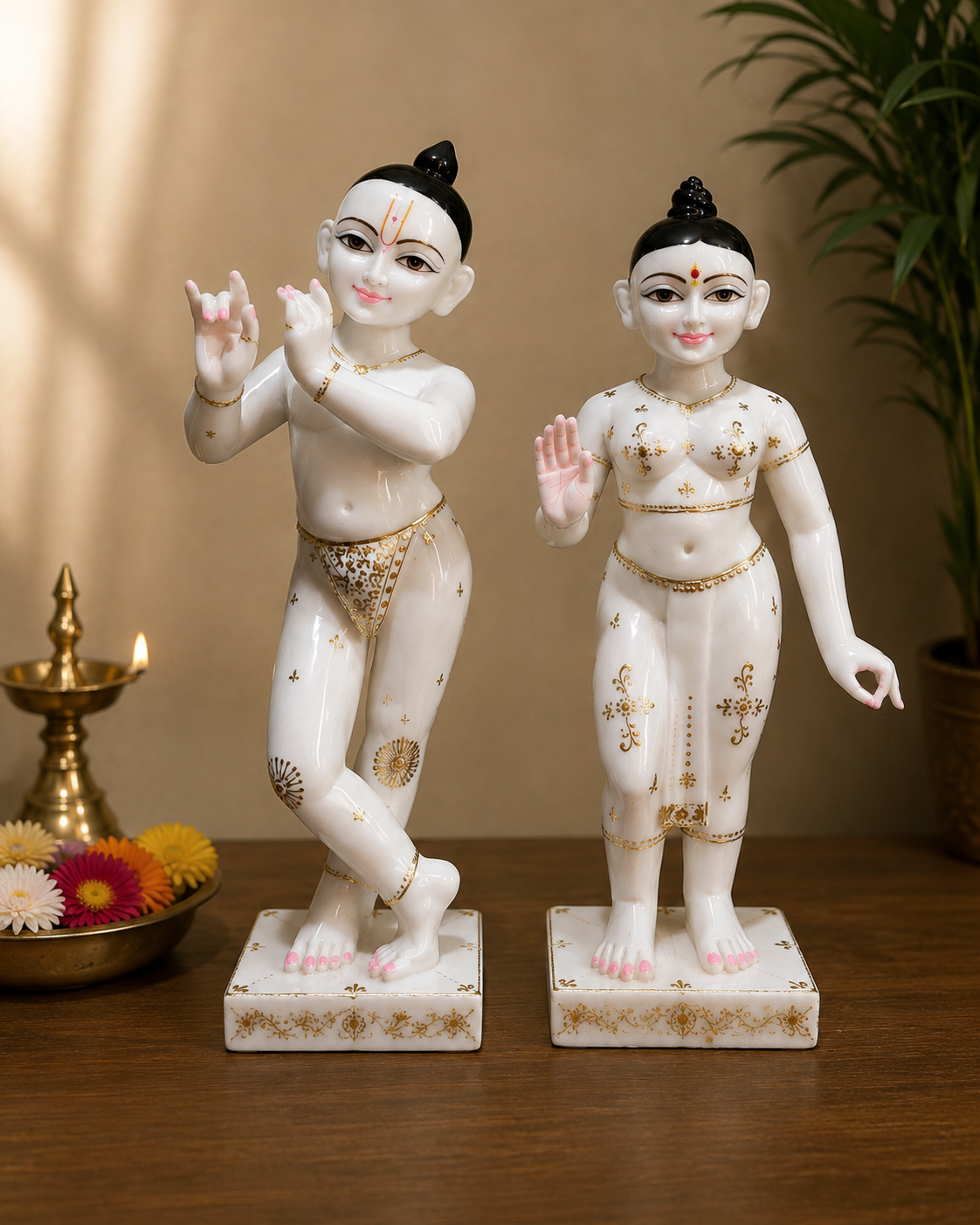 2 Ft Pure ISKCON White Marble Bal Krishna & Radha Idol Set | Handcrafted Marble Murti Pair for Home Temple, Mandir & Spiritual Décor