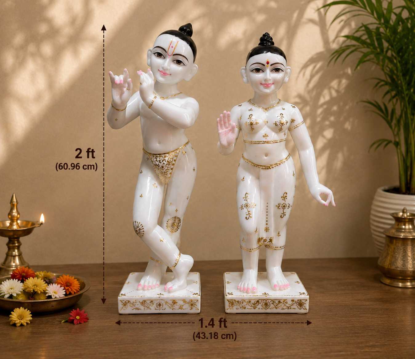 2 Ft Pure ISKCON White Marble Bal Krishna & Radha Idol Set | Handcrafted Marble Murti Pair for Home Temple, Mandir & Spiritual Décor