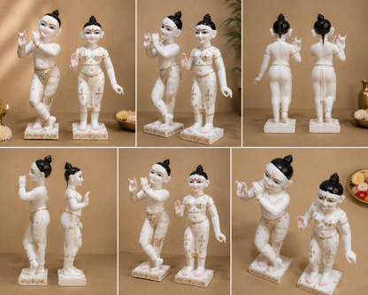 2 Ft Pure ISKCON White Marble Bal Krishna & Radha Idol Set | Handcrafted Marble Murti Pair for Home Temple, Mandir & Spiritual Décor