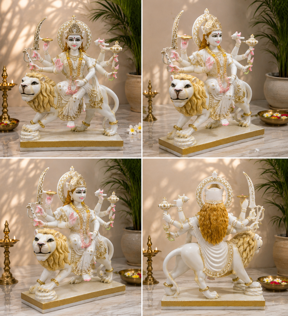 24 Inch Premium White Marble Maa Durga Idol on Lion – Handcrafted Divine Murti for Home & Temple