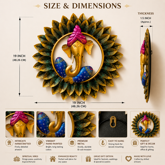 Ganesha Wandkunst – Handgefertigte Spirituelle Wanddekoration