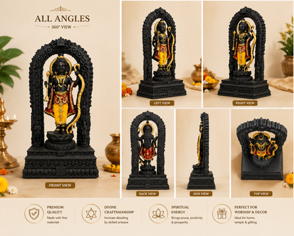 Schwarze Ram Lala Statue mit Bogen 15 Zoll
