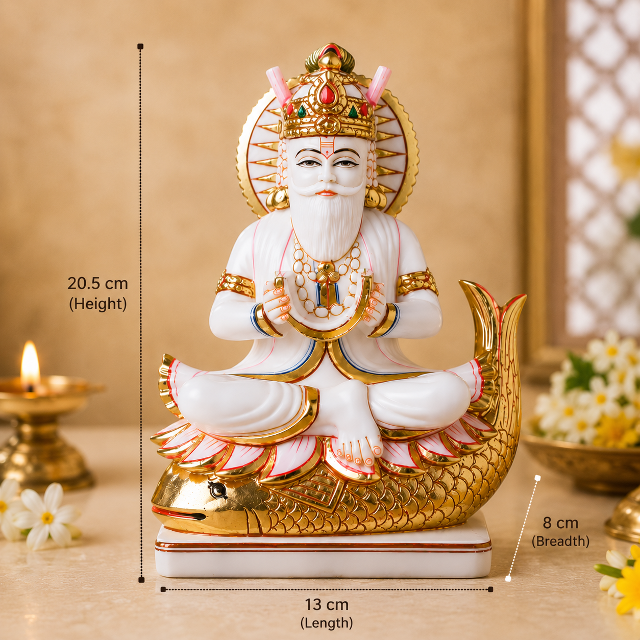 Premium Lord Jhulelal Idol Sitting on Fish (20.5 cm)