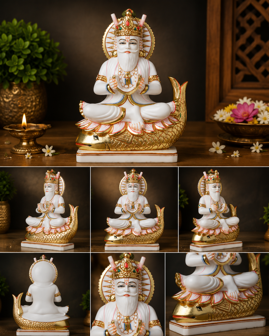 Premium Lord Jhulelal Idol Sitting on Fish (20.5 cm)