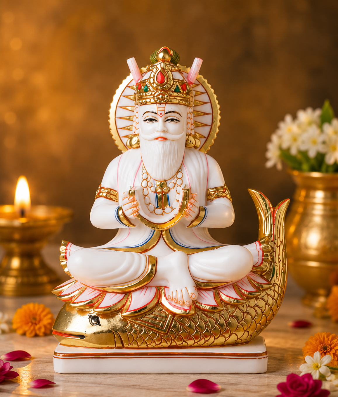Premium Lord Jhulelal Idol Sitting on Fish (20.5 cm)