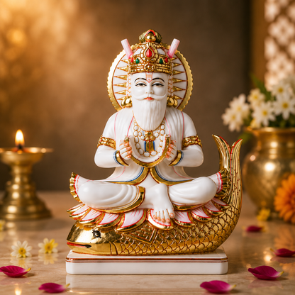 Premium Lord Jhulelal Idol Sitting on Fish (20.5 cm)