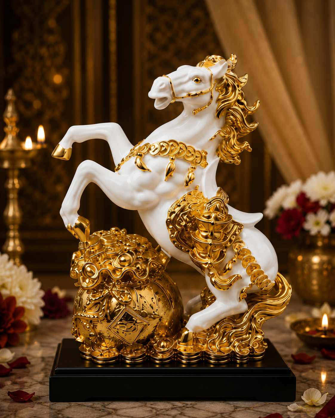 Majestic Feng Shui Horse with Wealth Pot Statue – Premium Decorative Showpiece for Prosperity, Success & Good Fortune