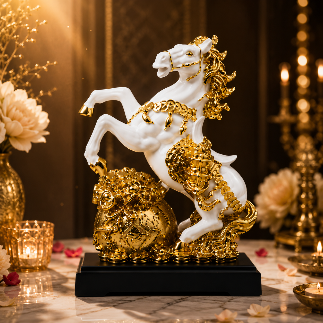 Majestic Feng Shui Horse with Wealth Pot Statue – Premium Decorative Showpiece for Prosperity, Success & Good Fortune