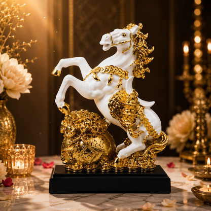Majestic Feng Shui Horse with Wealth Pot Statue – Premium Decorative Showpiece for Prosperity, Success & Good Fortune
