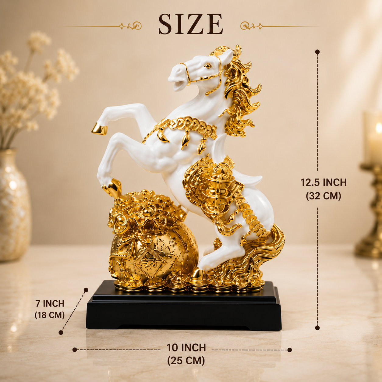 Majestic Feng Shui Horse with Wealth Pot Statue – Premium Decorative Showpiece for Prosperity, Success & Good Fortune