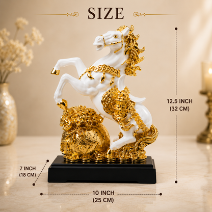 Majestic Feng Shui Horse with Wealth Pot Statue – Premium Decorative Showpiece for Prosperity, Success & Good Fortune