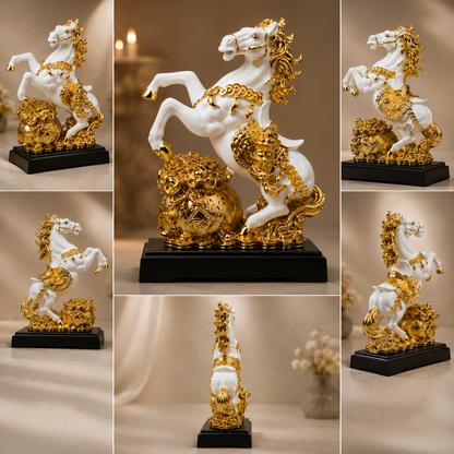 Majestic Feng Shui Horse with Wealth Pot Statue – Premium Decorative Showpiece for Prosperity, Success & Good Fortune
