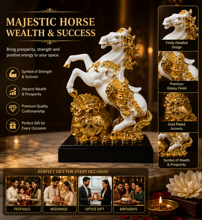 Majestic Feng Shui Horse with Wealth Pot Statue – Premium Decorative Showpiece for Prosperity, Success & Good Fortune