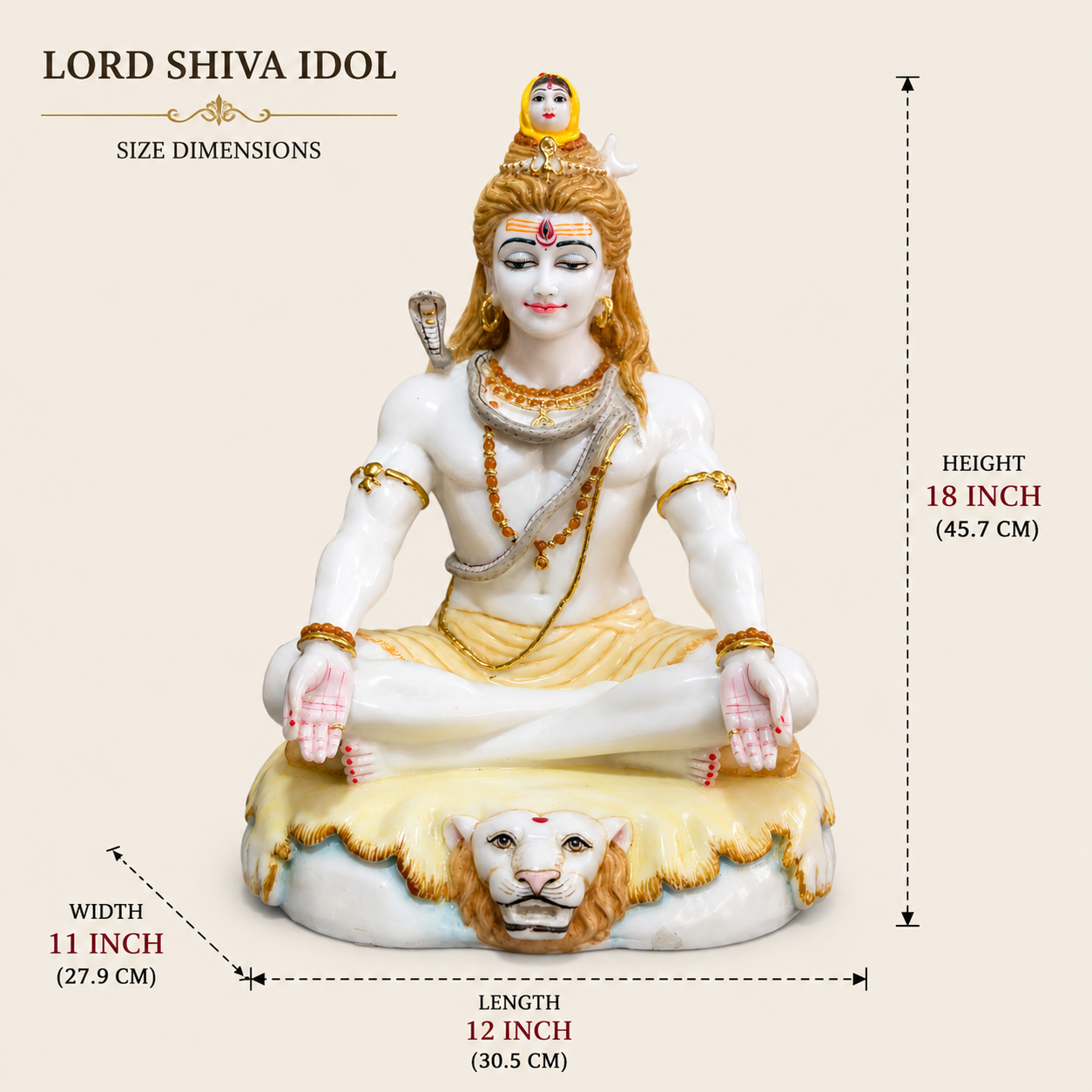 Lord Shiva Marble Idol – 18 Inch Premium Handcrafted Pure Marble Murti for Home Temple & Spiritual Decor