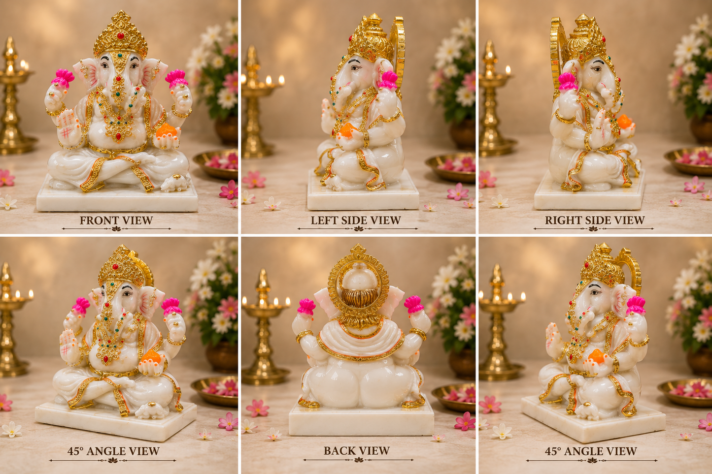 Lord Ganesha Marble Dust Idol – 7 Inch Handcrafted Decorative Murti for Home Temple & Gifting
