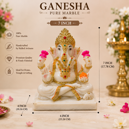 Lord Ganesha Marble Dust Idol – 7 Inch Handcrafted Decorative Murti for Home Temple & Gifting