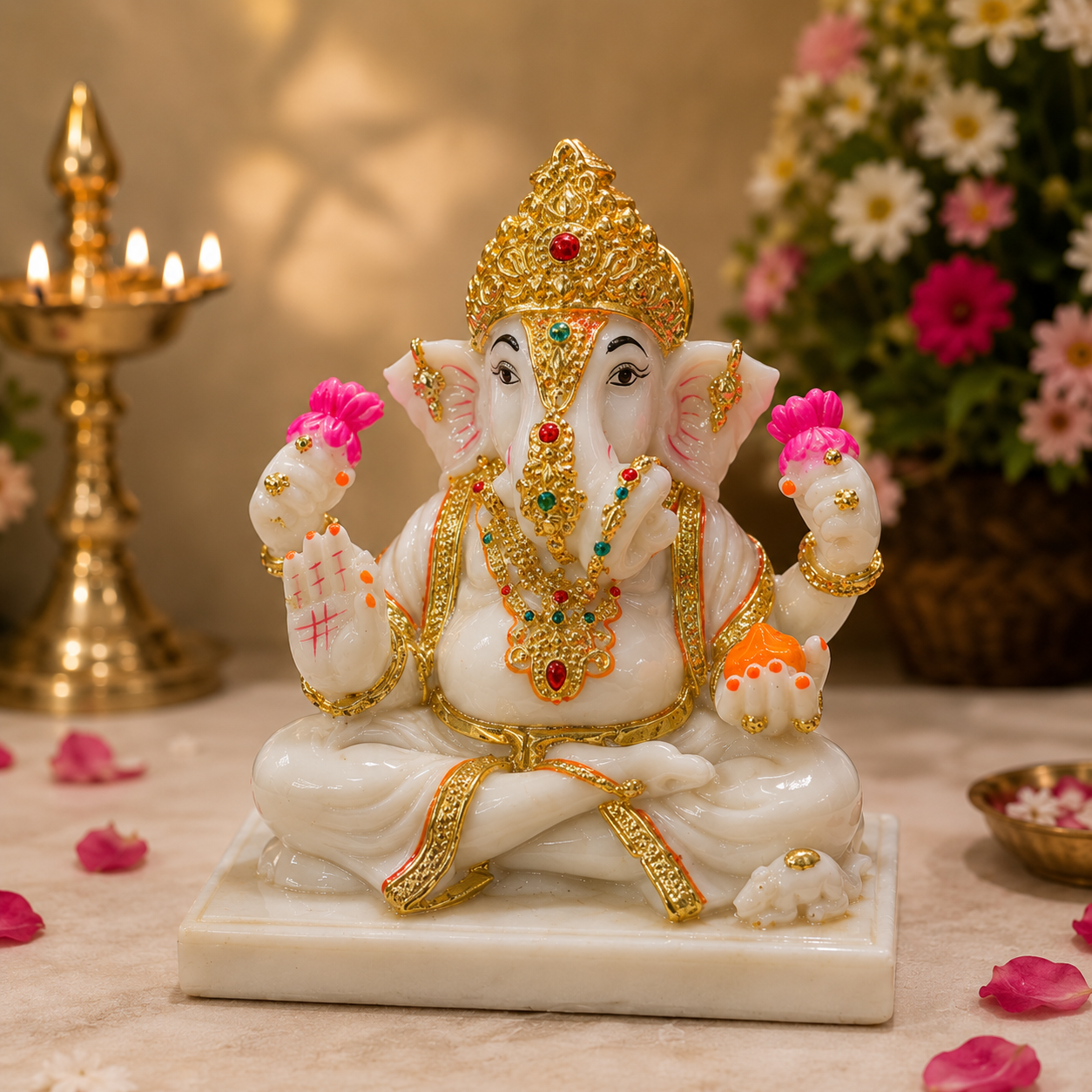 Lord Ganesha Marble Dust Idol – 7 Inch Handcrafted Decorative Murti for Home Temple & Gifting