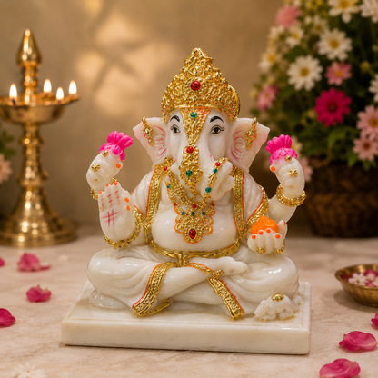 Lord Ganesha Marble Dust Idol – 7 Inch Handcrafted Decorative Murti for Home Temple & Gifting