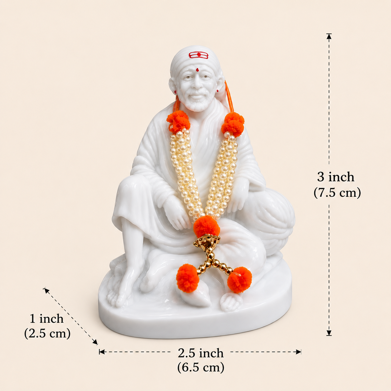 Shirdi Sai Baba Marble Idol – 3 Inch Pure White Marble Murti for Home Temple, Car Dashboard & Office
