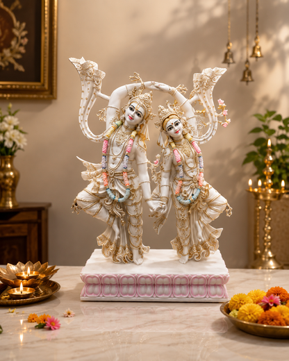 Radha Krishna Jugal Jodi – 2 Feet Handcrafted Pure White Marble Idol for Home Temple & Sacred Décor
