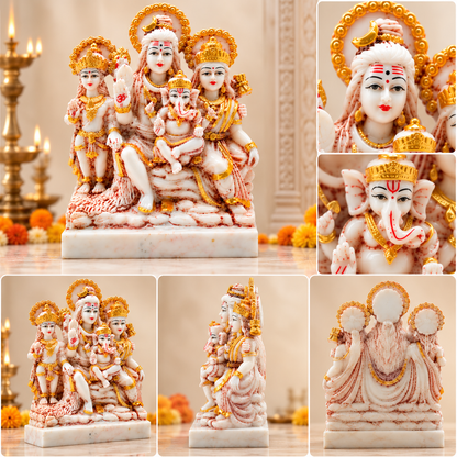 Shiv Parivar Murti – 7 Inch Handcrafted Pure White Marble Idol for Home Temple & Spiritual Décor