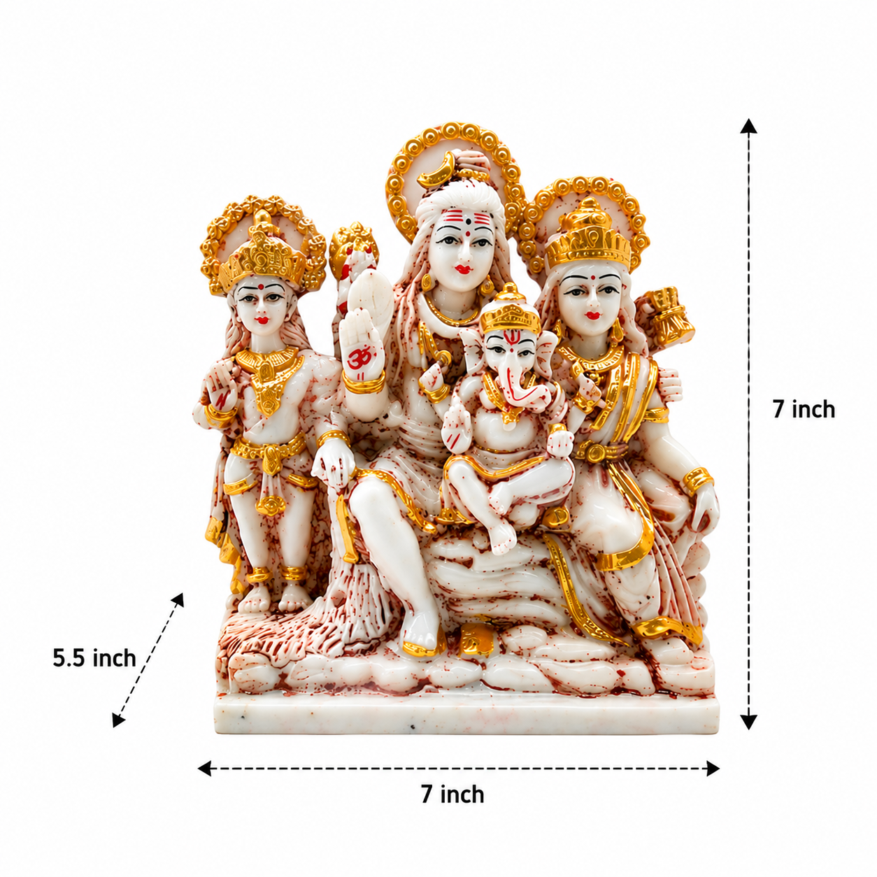 Shiv Parivar Murti – 7 Inch Handcrafted Pure White Marble Idol for Home Temple & Spiritual Décor